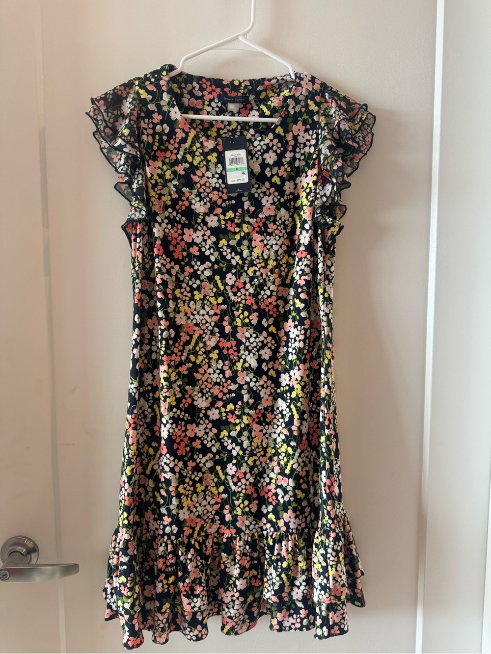 Tommy Hilfiger Black Floral Ruffle-Sleeve Dress